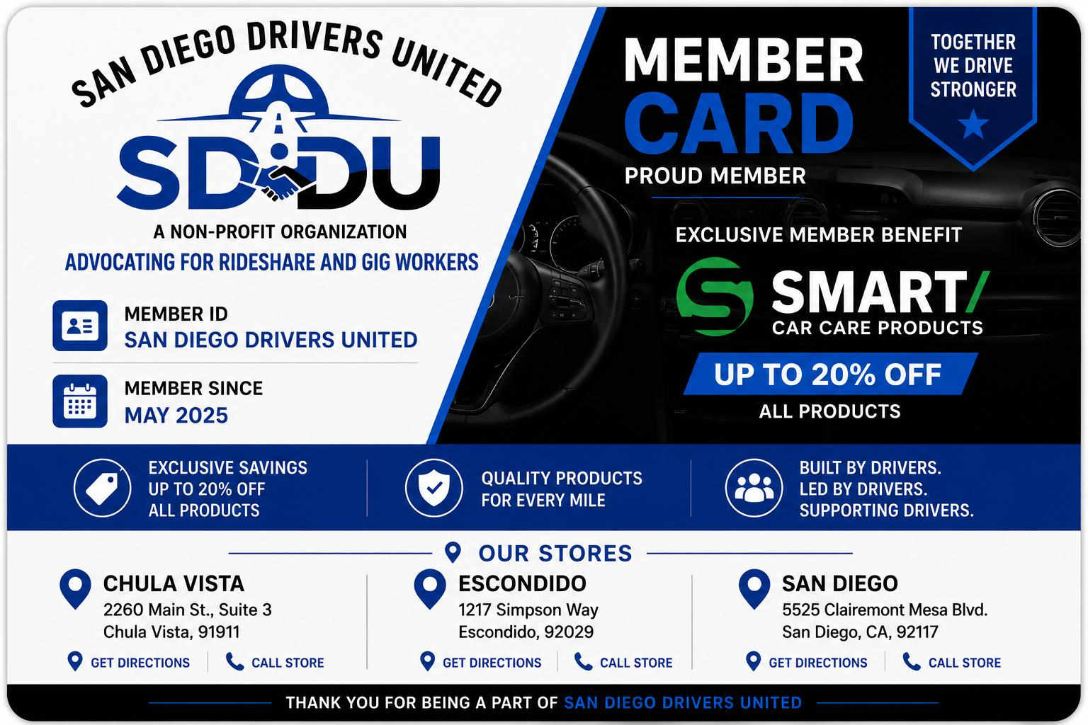 SDDU SMART CAR CARE Products Membership Card