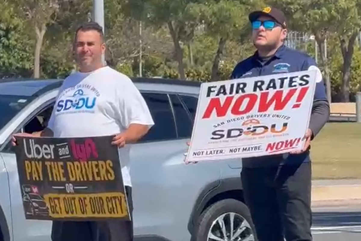 Rideshare drivers gathering in San Diego